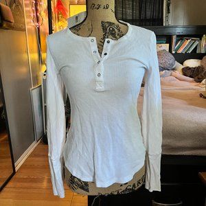 NWT Thermal Splendid Women's Small White Long Sleeve Waffle Knit Henley Shirt